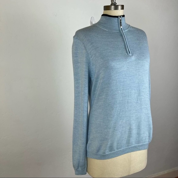 Brooks Brothers Sky Blue Merino Wool Quarter Zip Jacket - Picture 2 of 7